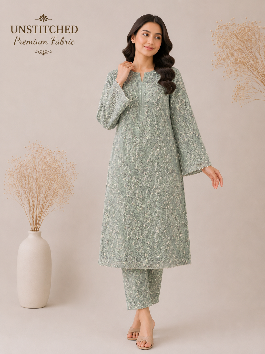 Pearl Embellished Net Shirt Unstitched