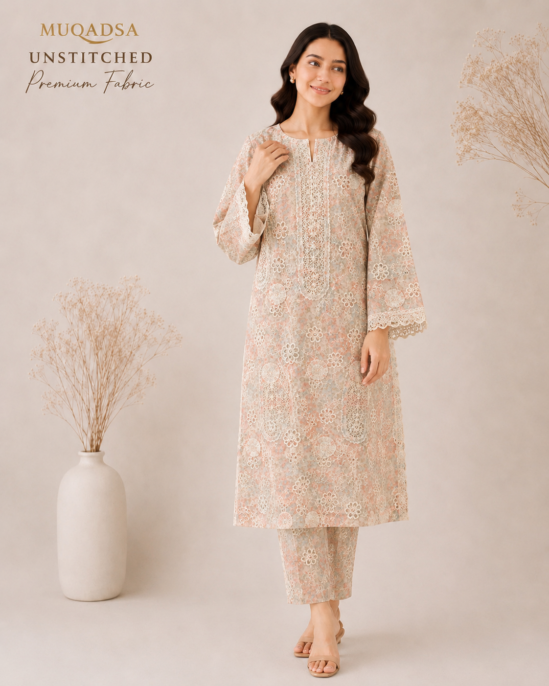 Premium Chikankari Lawn Shirt Fabric (Pink)