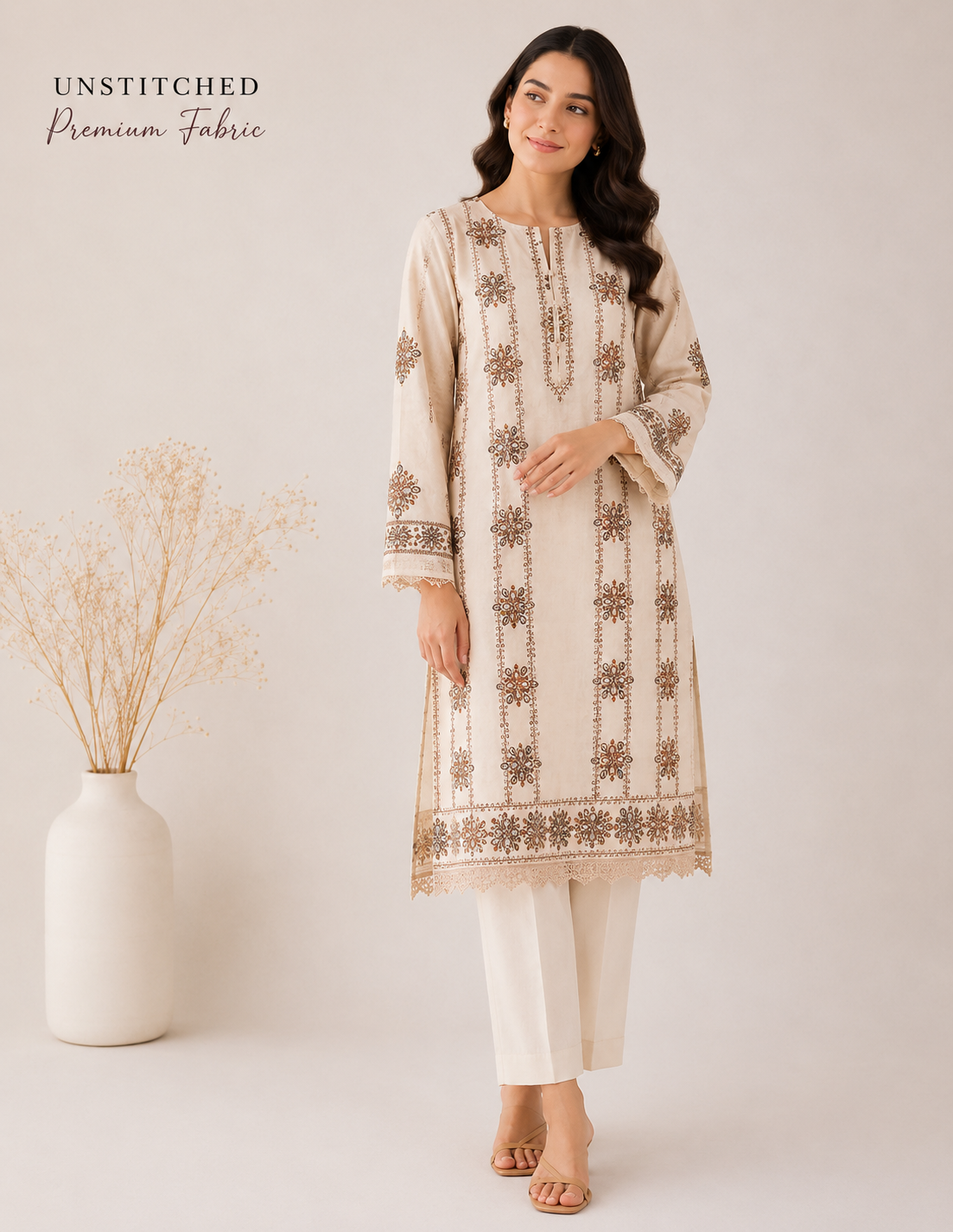 Premium Embroidered Unstitched Lawn Fabric (Shirt Only)