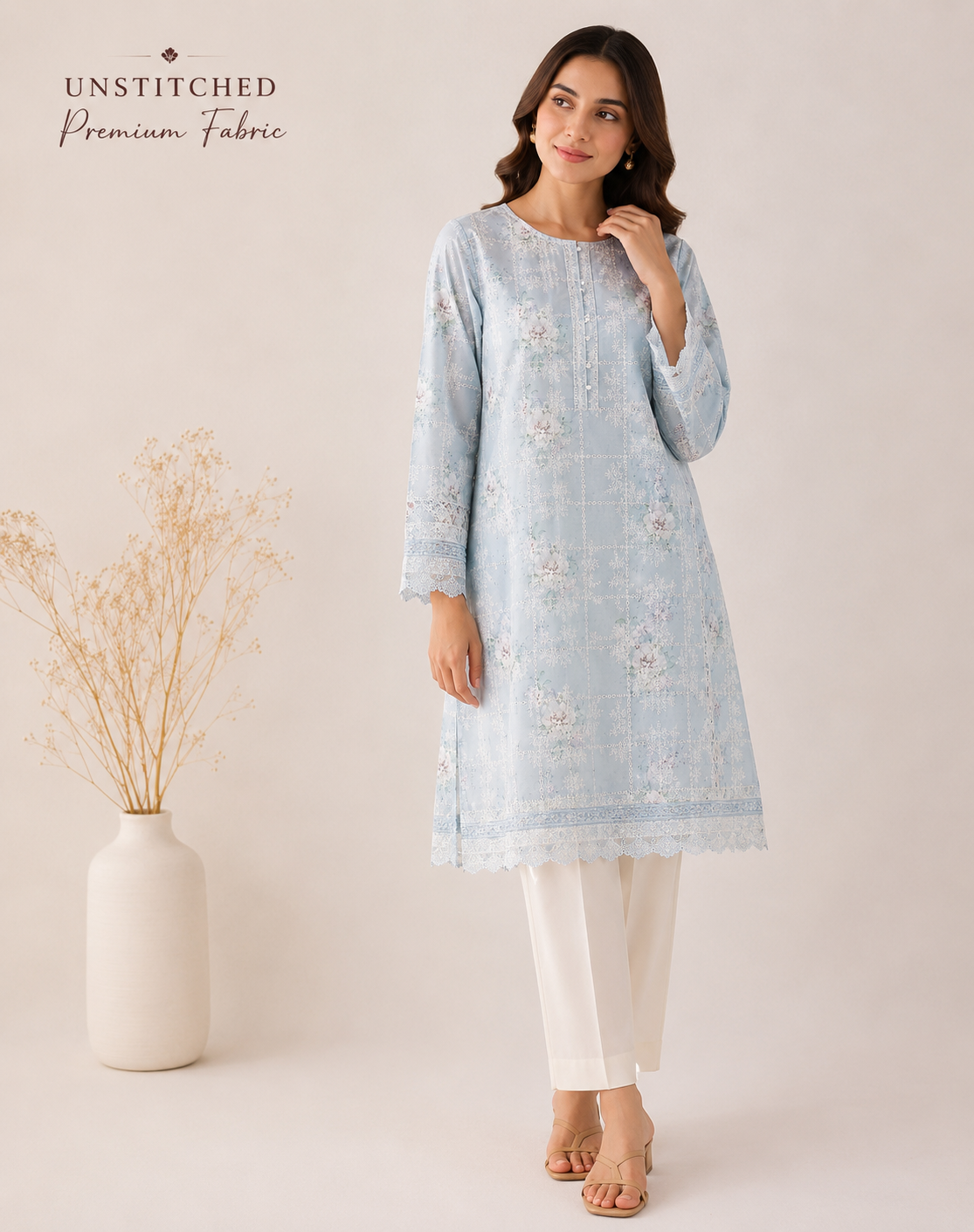 Premium Embroidered Unstitched Lawn Fabric (Shirt Only)